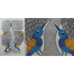 Nandan . नंदन ~ Hand Painted Gond Art ~ Painting ( 11" x 15" ) - birds