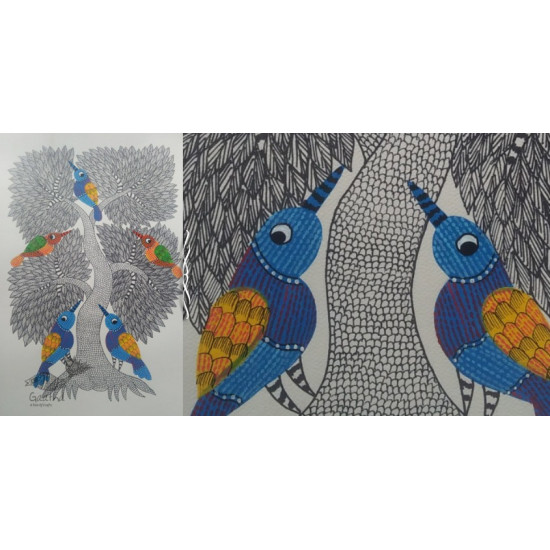 Hand Painted Gond Art ~ Painting ( 11" x 15" ) 