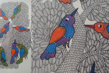 Nandan . नंदन ~ Hand Painted Gond Art ~ Painting ( 11" x 15" ) - birds