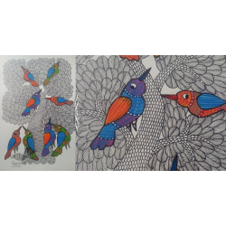 Nandan . नंदन ~ Hand Painted Gond Art ~ Painting ( 11" x 15" ) - birds