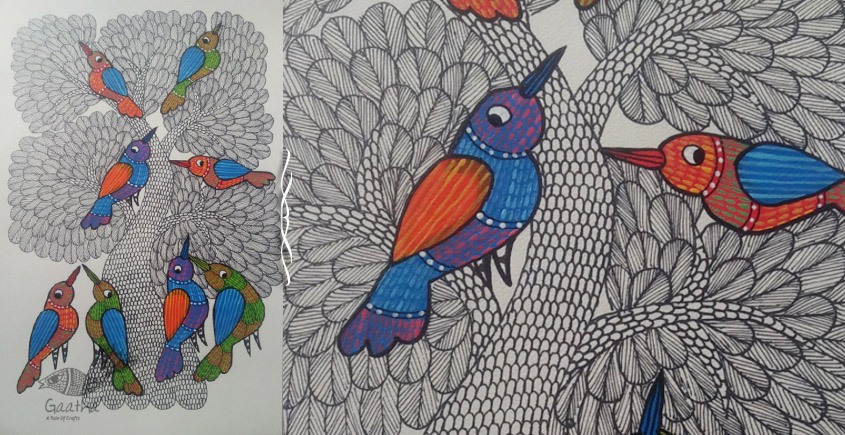 Hand Painted Gond Art ~ Painting ( 11" x 15" ) 