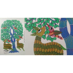 Nandan . नंदन ~ Hand Painted Gond Art ~ Painting ( 11" x 15" ) - deer