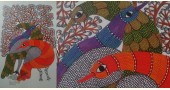 Hand Painted Gond Art ~ Painting ( 11" x 15" )  peahens