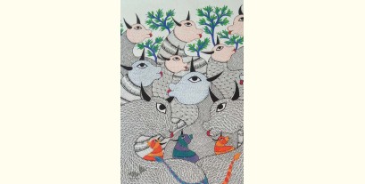 Nandan . नंदन ❁ Canvas Gond Painting (24" x 36") ❁ 47