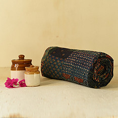 Tanka . टांका - Kantha Running Stitch - Rajasthani Embroidered Reversible Cotton Quilt / Gudadi 