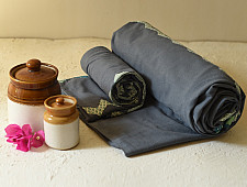 Tanka . टांका - Applique & Embroidered Cotton Double Bedcover - Grey