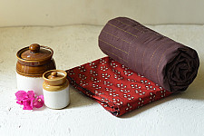 Tanka . टांका - Embroidered Cotton Double Bedcover - Brown