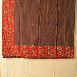 Tanka . टांका - Embroidered Cotton Double Bedcover - Brown