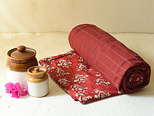 Tanka . टांका - Embroidered Cotton Double Bedcover - Maroon