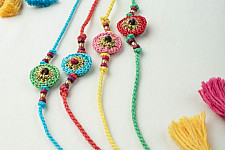 Crochet Rakhi -⚬- Handmade Recyclable Crochet Rakhi Set Koi (Set of 4) 