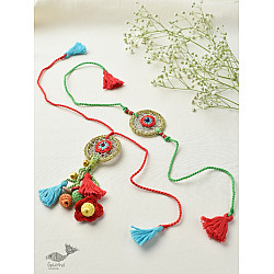 Crochet Rakhi -⚬- Handmade Recyclable Crochet Rakhi & Lumba Set Gold Dreamcatcher (Set of 2) 
