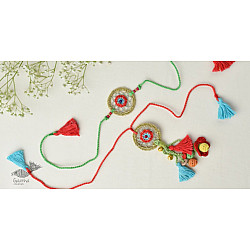 Crochet Rakhi -⚬- Handmade Recyclable Crochet Rakhi & Lumba Set Gold Dreamcatcher (Set of 2) 