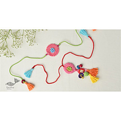 Crochet Rakhi -⚬- Handmade Recyclable Crochet Rakhi & Lumba Set Poppy (Set of 2) 