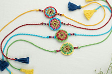 Crochet Rakhi -⚬- Handmade Recyclable Crochet Rakhi Set Mandala (Set of 4) 