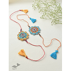 Crochet Rakhi -⚬- Handmade Recyclable Crochet Rakhi Set Palash (Set of 2) 