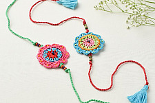 Crochet Rakhi -⚬- Handmade Recyclable Crochet Rakhi Set Noor (Set of 2) 