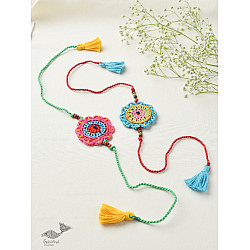 Crochet Rakhi -⚬- Handmade Recyclable Crochet Rakhi Set Noor (Set of 2) 