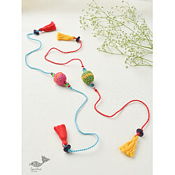 Crochet Rakhi -⚬- Handmade Recyclable Crochet Rakhi Suraj Multicolour Beads (Set of 2)