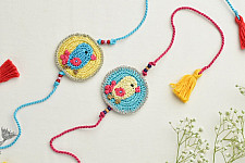 Crochet Rakhi -⚬- Handmade Recyclable Crochet Kids Rakhi Set Bird (Set of 2) 