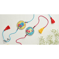 Crochet Rakhi -⚬- Handmade Recyclable Crochet Kids Rakhi Set Bird (Set of 2) 