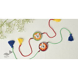 Crochet Rakhi -⚬- Handmade Recyclable Crochet Kids Rakhi Set Cute Lion  (Set of 2) 