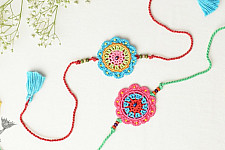 Crochet Rakhi -⚬- Handmade Recyclable Crochet Rakhi Set Noor (Set of 2) 
