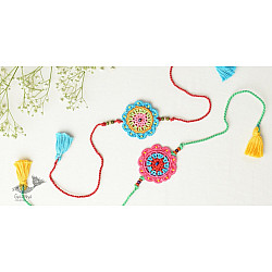 Crochet Rakhi -⚬- Handmade Recyclable Crochet Rakhi Set Noor (Set of 2) 