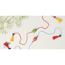 Crochet Rakhi -⚬- Handmade Recyclable Crochet Rakhi Suraj Multicolour Beads (Set of 2)