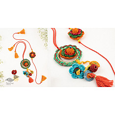 Crochet Rakhi | Handmade Recyclable Crochet Rakhi & Lumba Rose (Set of 2)