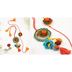 Crochet Rakhi | Handmade Recyclable Crochet Rakhi & Lumba Rose (Set of 2)