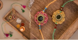 Crochet Rakhi | Green & Red Kundan Rakhi (Set of 2)