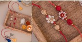 Handmade Crochet Rakhi (Set of 2) - Red & White Beads Flower Rakhi