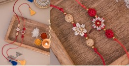 Crochet Rakhi | Red & White Beads Flower Rakhi (Set of 2)