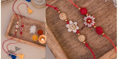 Crochet Rakhi | Red & White Beads Flower Rakhi (Set of 2)