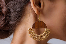 Crochet |  Crescent Moon Earrings ~ Beige ( Two Options Beige(Brown)/ Grey)