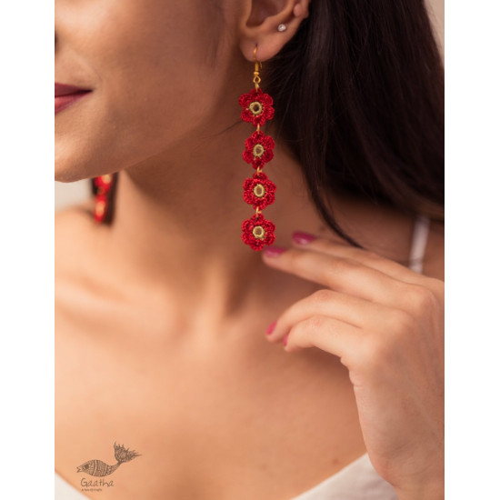 shop online Crochet handcrafted earring - Red Daisies Danglers