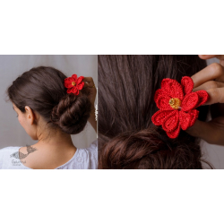 Crochet ✩  Hair Stick - Dark Red Camellia 