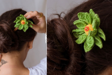 Crochet ✩  Hair Stick -Green Camellia 