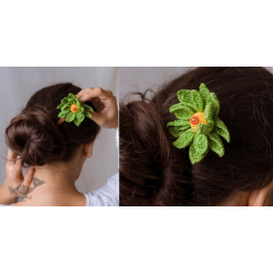 Crochet ✩  Hair Stick -Green Camellia 