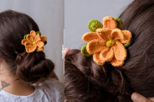 Crochet ✩ Hair Stick -Mustard Camellia 