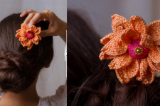 Crochet ✩ Hair Stick - Orange Camellia