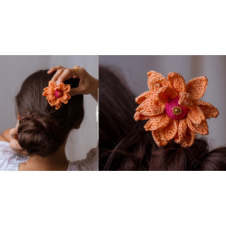 Crochet ✩ Hair Stick - Orange Camellia