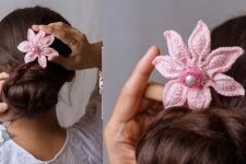 Crochet ✩ Hair Stick - Soft Pink Cosmos 