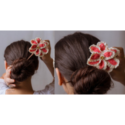 Crochet ✩  Hairstick - Pink & White Petunia