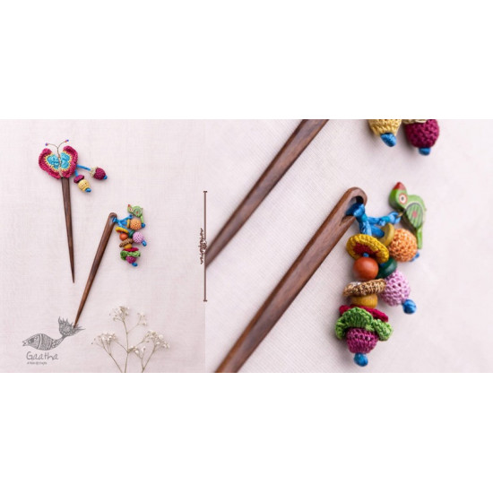 shop Handmade Crochet Hair Stick ~ Butterfly & Bird Pair