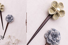 Crochet ✩ Metallic Thread Flowers Hair Stick (Pair)