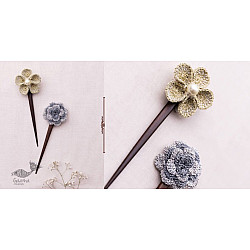 Crochet ✩ Metallic Thread Flowers Hair Stick (Pair)