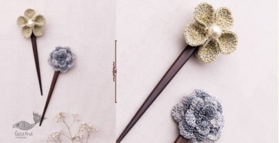 Crochet ✩ Metallic Thread Flowers Hair Stick (Pair)