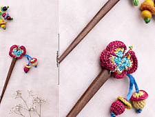 Crochet ✩ Multi coloured Bird Butterfly Hair Stick (Pair) ~ Green