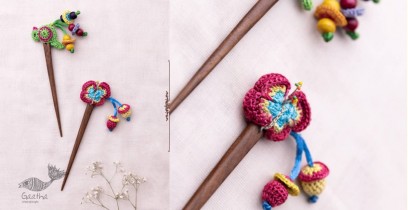 Crochet ✩ Multi coloured Bird Butterfly Hair Stick (Pair) ~ Green